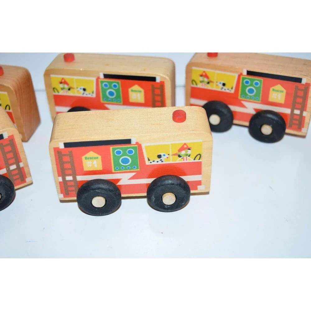 Montgomery‎ Schoolhouse  Wooden Fire Department trucks 6pc cars